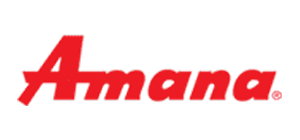 The image shows the Amana logo in bold red text on a white background.
