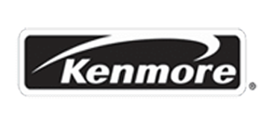 Kenmore logo with white text and a swoosh design on a black rectangular background.