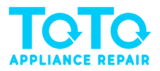 Logo for TeTe Appliance Repair with blue text; the es feature arrows forming partial circles.