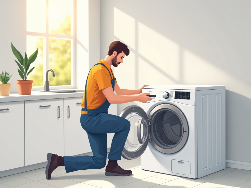 Litchfield Park, AZ Technician performing appliance repair in Litchfield Park AZ on a front-loading washing machine door seal in a bright suburban laundry room