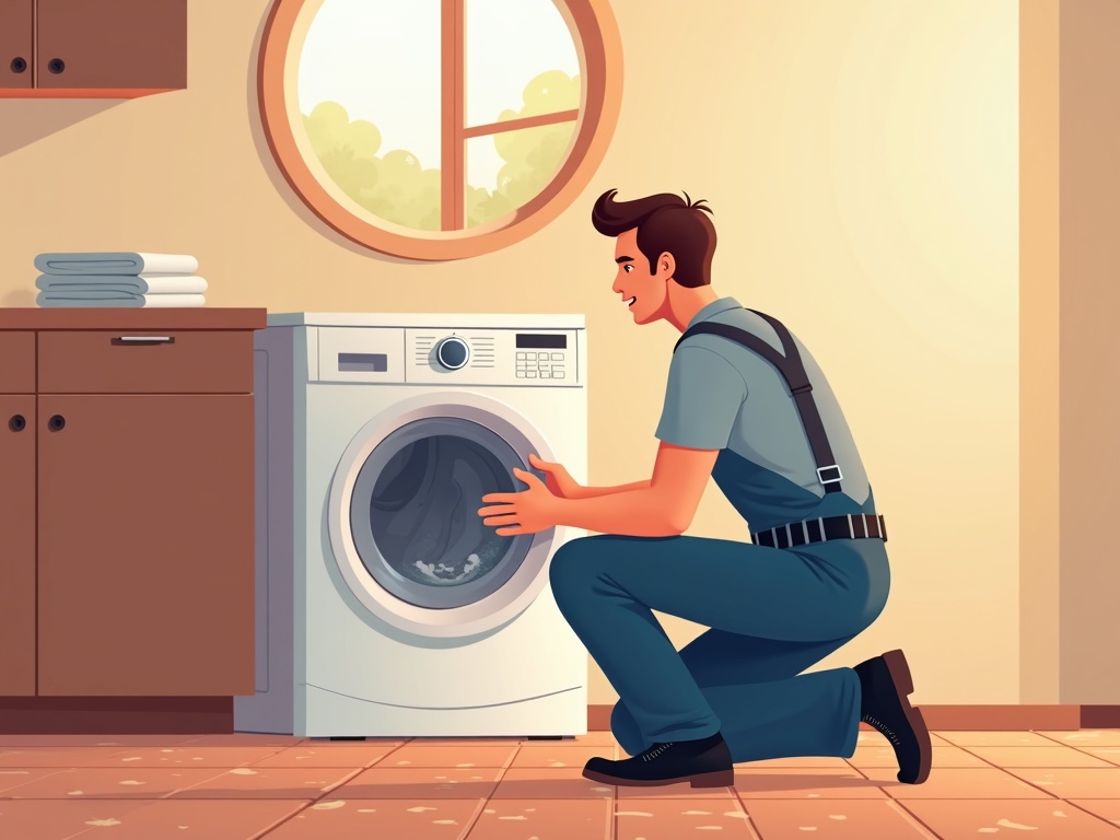 Peoria, AZ Technician inspecting a washing machine rubber door seal during an appliance repair in Peoria AZ in a residential laundry room
