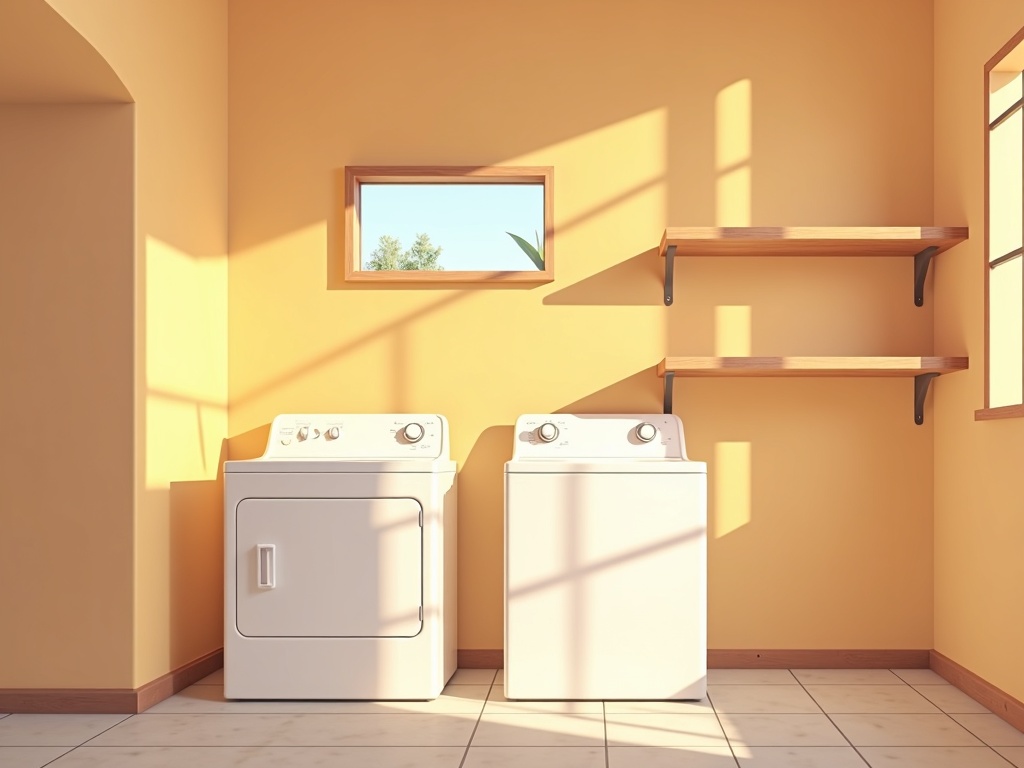 Sun City, AZ A appliance repair Sun City AZ technician's view of a tidy laundry area in a Sun City AZ ranch home near the Sundial Center on 103rd Avenue