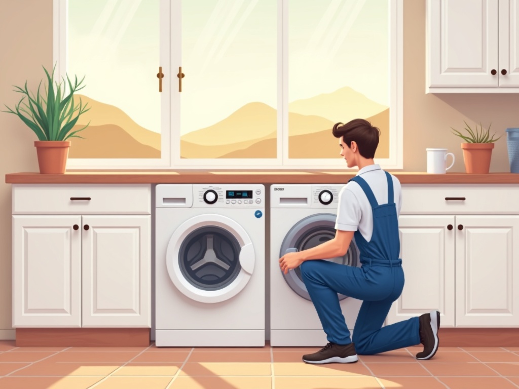 Appliance repair in Carefree AZ being completed on a front-load washer in a custom home near the Carefree Ranch Highlands area along Stagecoach Pass corridor