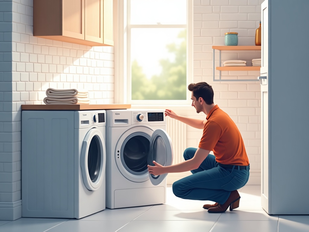 A certified technician performing appliance repair Surprise AZ in a bright laundry room of a newer single-family home near Marley Park