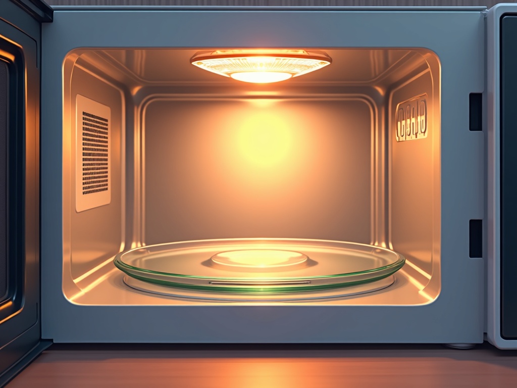 Microwave Repair Interior view of an open microwave oven turntable being inspected as part of a microwave repair diagnostic