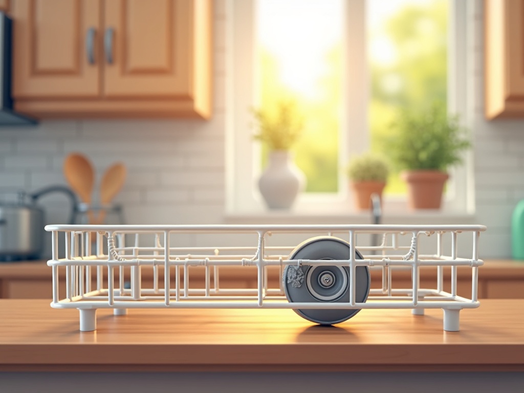 Lower Rack Keeps Falling Off the Track? Here's What's Really Happening Removed dishwasher lower rack on a kitchen counter next to replacement rollers — a common fix for dishwasher lower rack falling off track