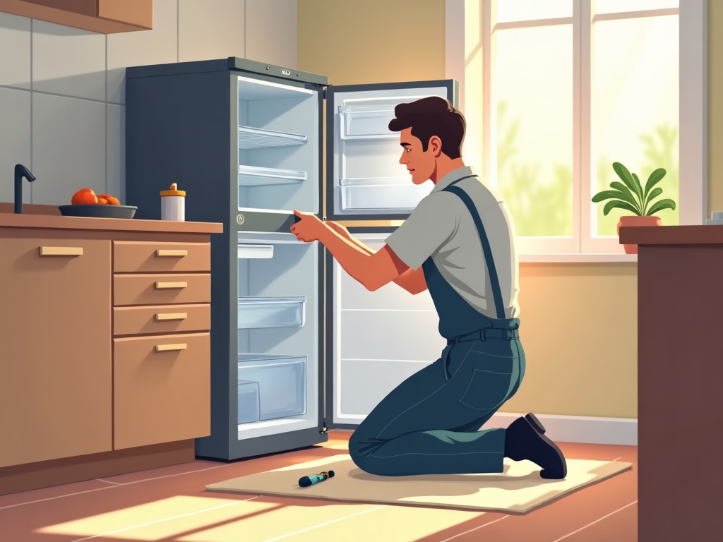 A technician inspecting a refrigerator door gasket seal — a key step in diagnosing how to tell if refrigerator door seal is bad