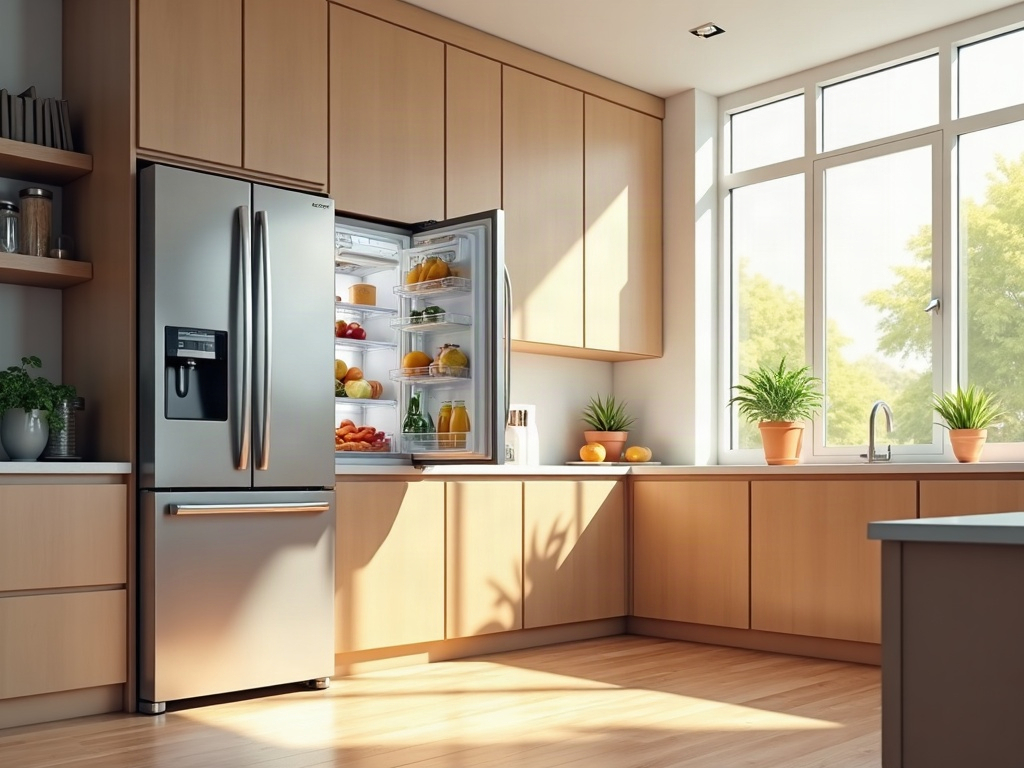 Sub-Zero Refrigerator Not Cooling — What's Different About Repairing a Luxury Fridge An open Sub-Zero built-in refrigerator in a luxury kitchen showing organized shelves — the setting for expert Sub-Zero refrigerator repair service