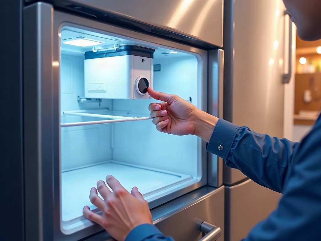 Viking and Frigidaire Ice Maker Problems: What Usually Goes Wrong and What It Costs Open Viking refrigerator ice maker compartment showing internal components — a common point of failure in Viking refrigerator ice maker problems